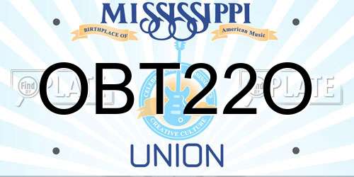 OBT22O Mississippi License Plate