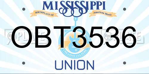OBT3536 Mississippi License Plate