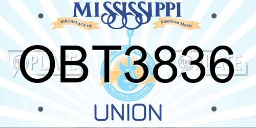 OBT3836 Mississippi License Plate