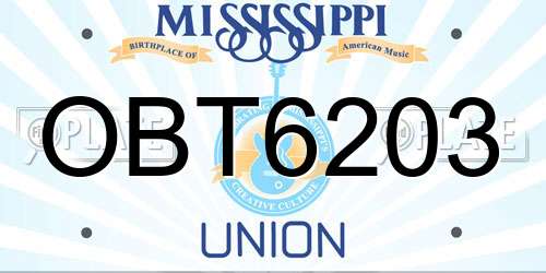 OBT6203 Mississippi License Plate