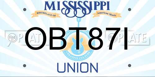 OBT87I Mississippi License Plate