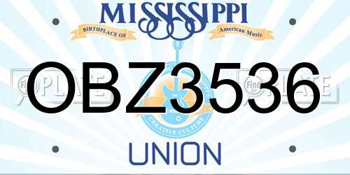 OBZ3536 Mississippi License Plate