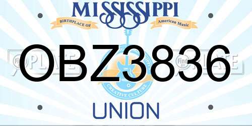 OBZ3836 Mississippi License Plate
