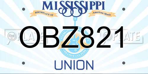OBZ821 Mississippi License Plate