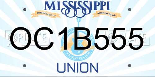 OC1B555 Mississippi License Plate
