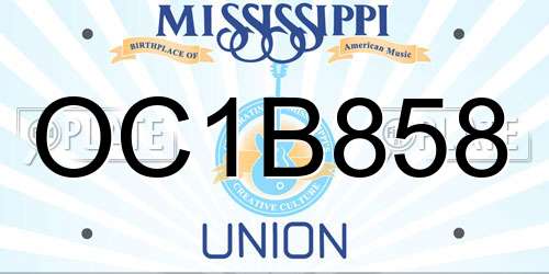 OC1B858 Mississippi License Plate