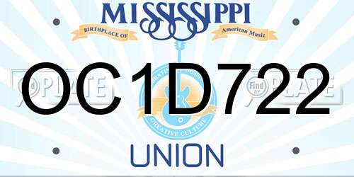 OC1D722 Mississippi License Plate