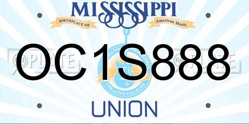 OC1S888 Mississippi License Plate