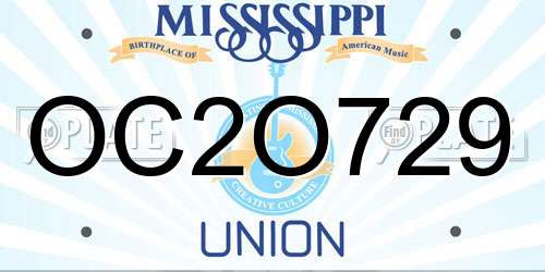OC2O729 Mississippi License Plate
