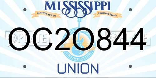 OC2O844 Mississippi License Plate