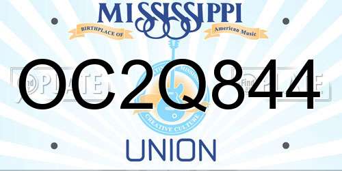 OC2Q844 Mississippi License Plate