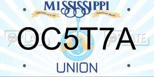 OC5T7A Mississippi License Plate