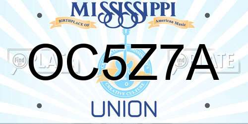 OC5Z7A Mississippi License Plate