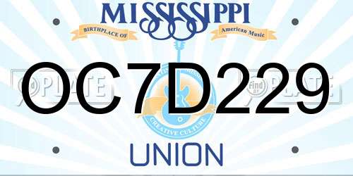 OC7D229 Mississippi License Plate