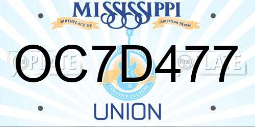 OC7D477 Mississippi License Plate