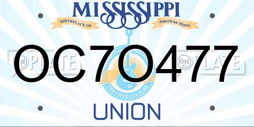 OC7O477 Mississippi License Plate