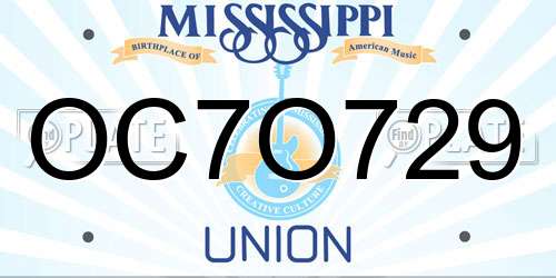 OC7O729 Mississippi License Plate