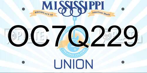 OC7Q229 Mississippi License Plate