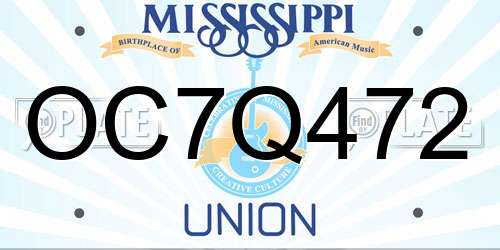 OC7Q472 Mississippi License Plate