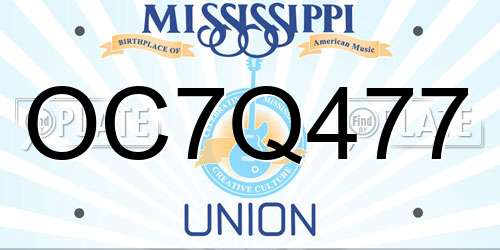 OC7Q477 Mississippi License Plate
