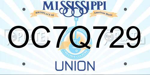 OC7Q729 Mississippi License Plate