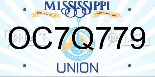 OC7Q779 Mississippi License Plate