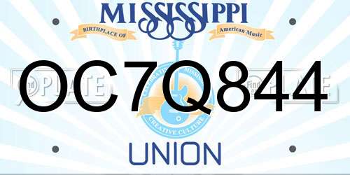 OC7Q844 Mississippi License Plate