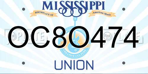 OC8O474 Mississippi License Plate
