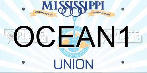 OCEAN1 Mississippi License Plate