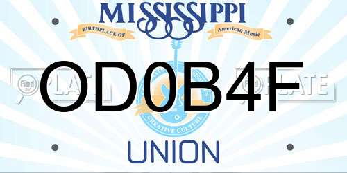OD0B4F Mississippi License Plate