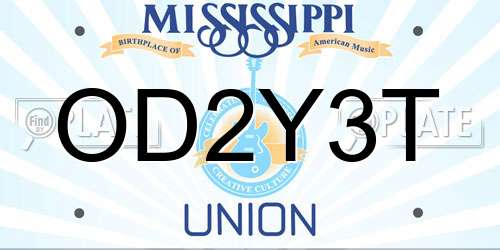 OD2Y3T Mississippi License Plate