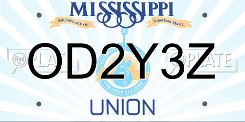 OD2Y3Z Mississippi License Plate
