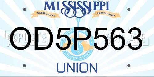 OD5P563 Mississippi License Plate