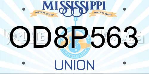 OD8P563 Mississippi License Plate