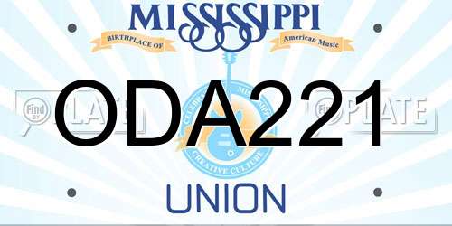 ODA221 Mississippi License Plate