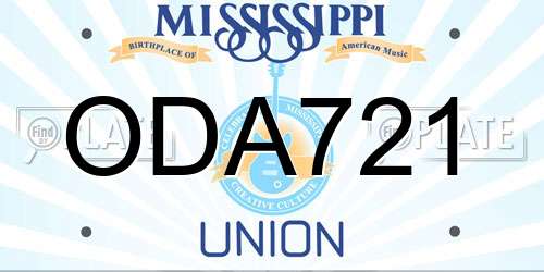 ODA721 Mississippi License Plate
