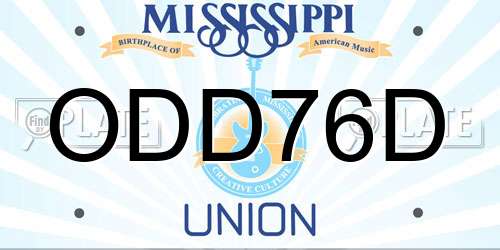 ODD76D Mississippi License Plate