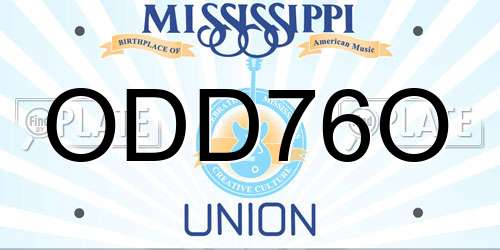 ODD76O Mississippi License Plate