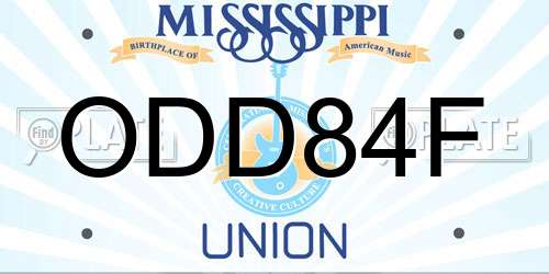 ODD84F Mississippi License Plate