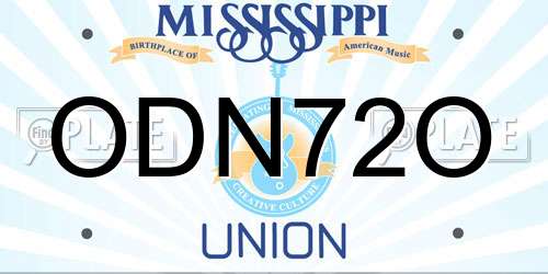 ODN72O Mississippi License Plate