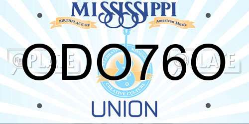 ODO76O Mississippi License Plate