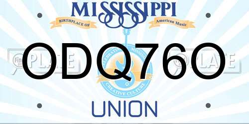 ODQ76O Mississippi License Plate