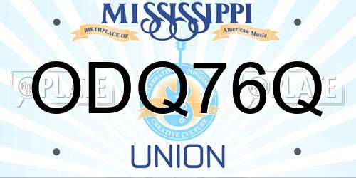 ODQ76Q Mississippi License Plate