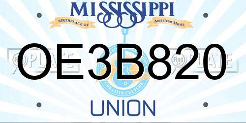 OE3B820 Mississippi License Plate