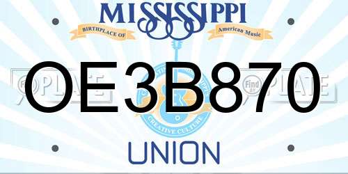 OE3B870 Mississippi License Plate