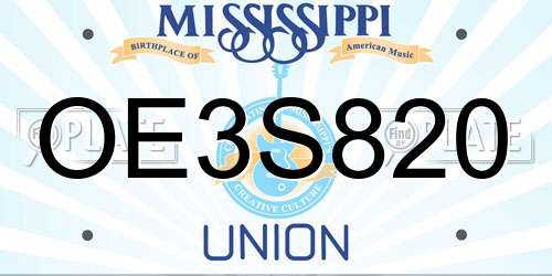 OE3S820 Mississippi License Plate