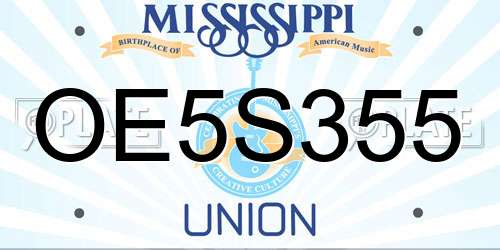 OE5S355 Mississippi License Plate