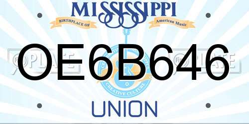 OE6B646 Mississippi License Plate