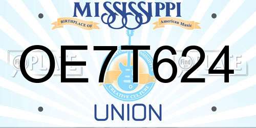 OE7T624 Mississippi License Plate