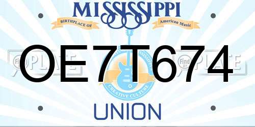 OE7T674 Mississippi License Plate
